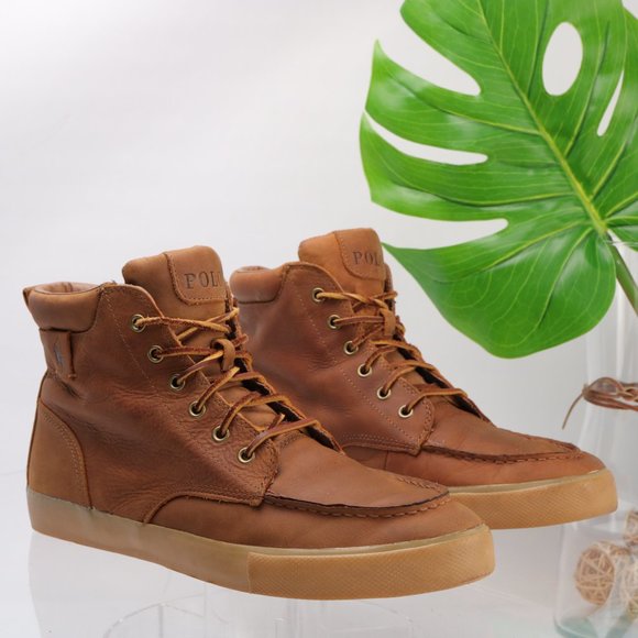 Polo Ralph Lauren Other - Polo Ralph Lauren Tedd High Top Sneaker Boot Men 12 Tan Brown Leather Moc Toe